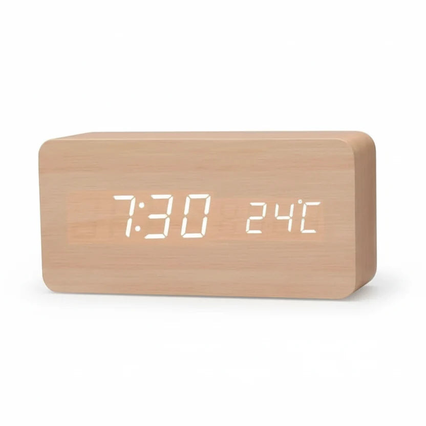 Wooden LED Alarm Clock – 3 Alarms, Temperature, Dimmable 9