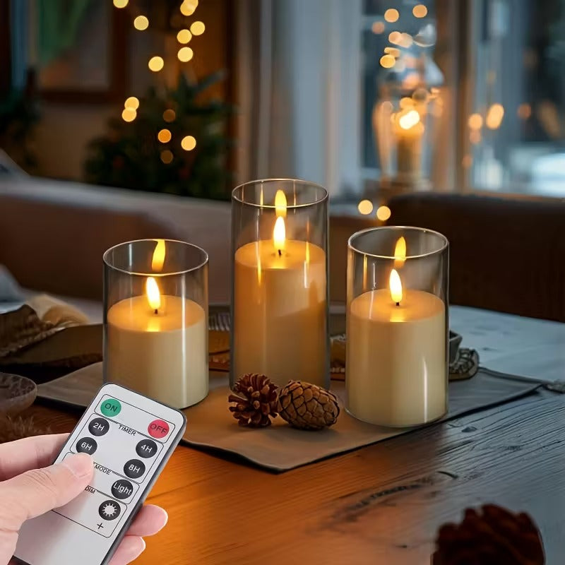 Flameless Glass LED Candles – Remote Control & Timer Set 10