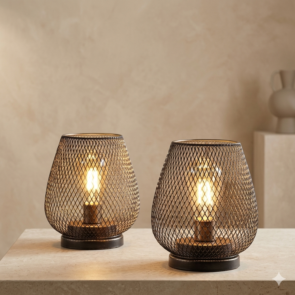 Cordless Metal Mesh Table Lamp – Rechargeable Warm White LED 1