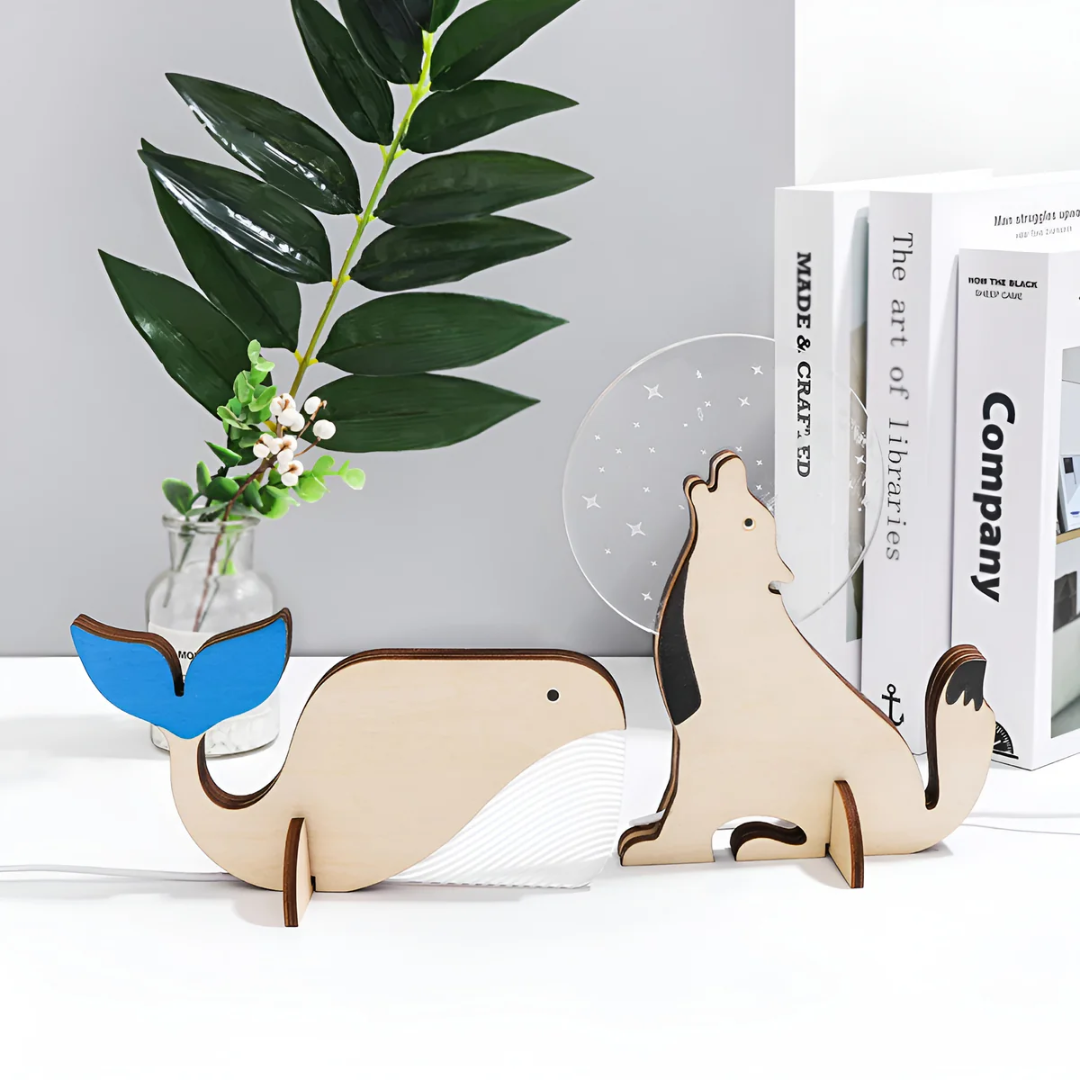Wooden Animal Table Lamp – Warm White LED, Scandi Style 2