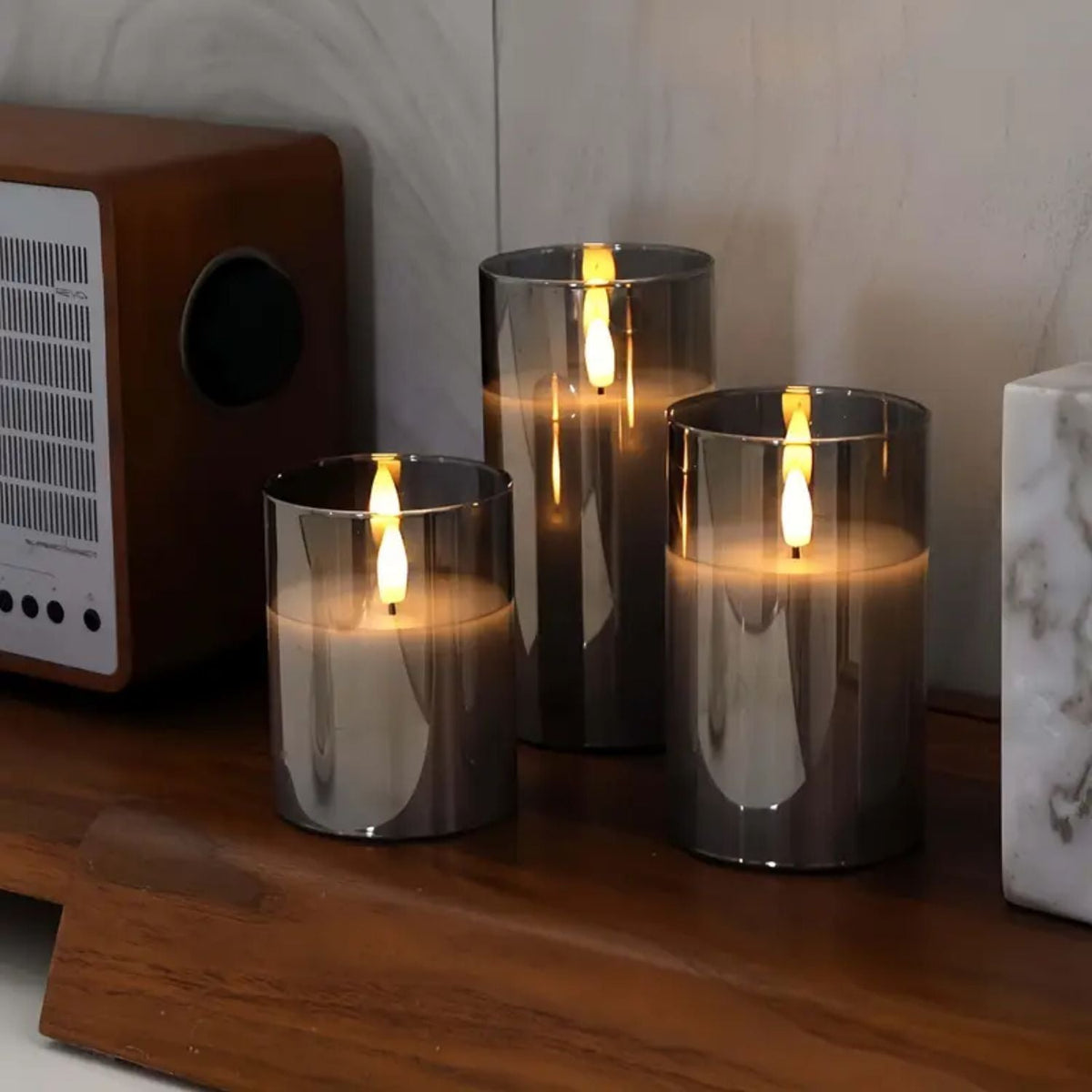 Flameless Glass LED Candles – Remote Control & Timer Set 4