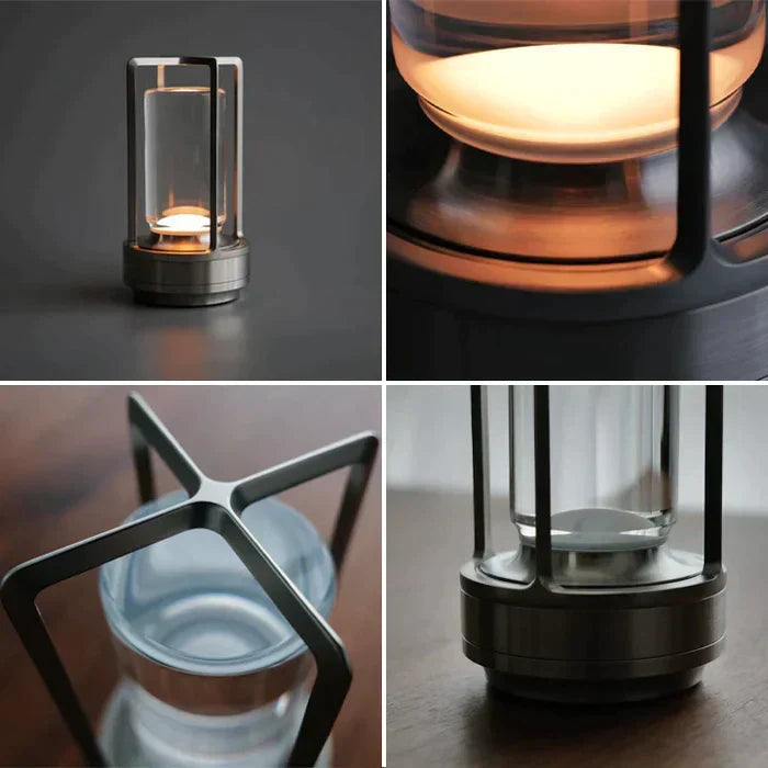 Rechargeable Glass Table Lamp – Touch Dimmer & USB Port 5
