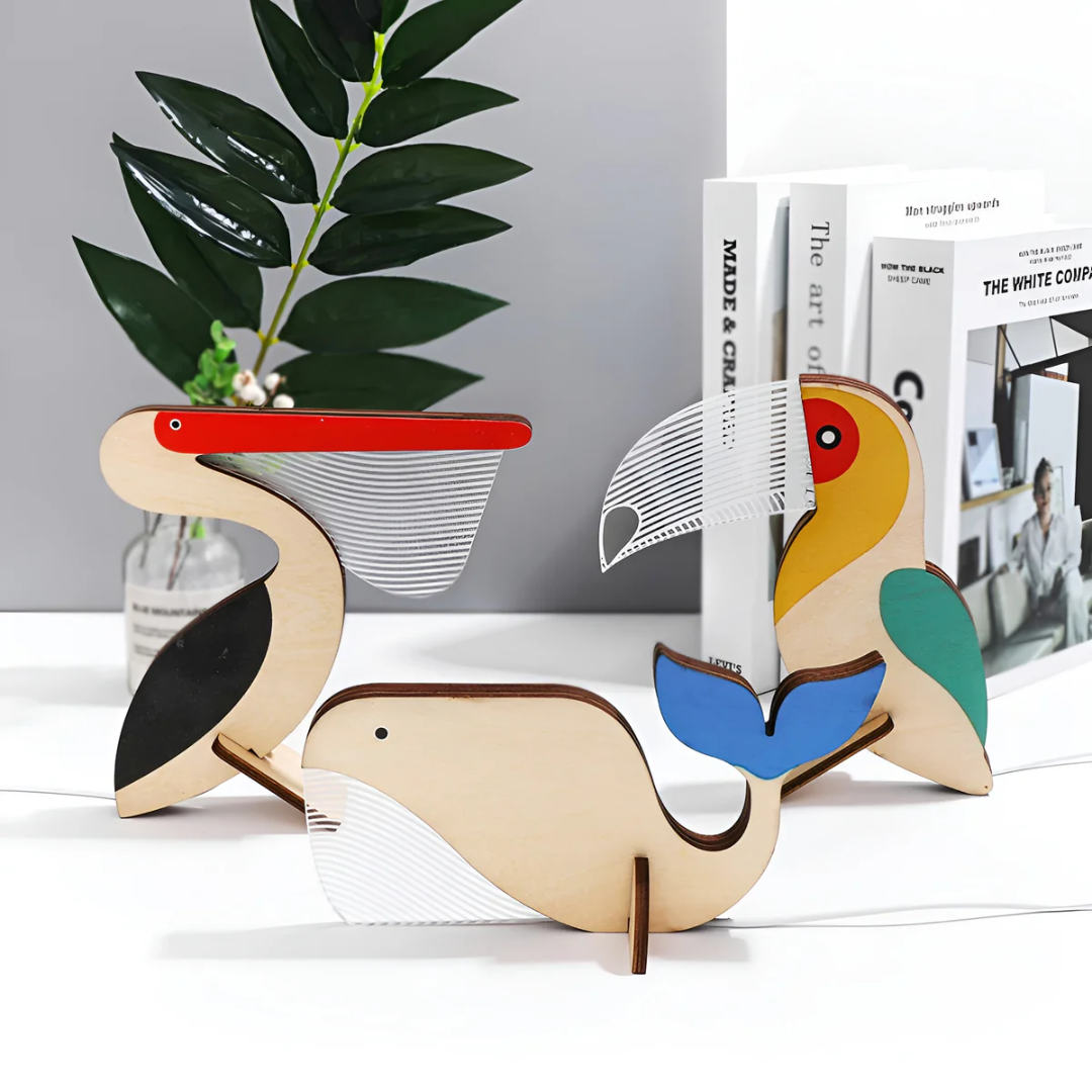 Wooden Animal Table Lamp – Warm White LED, Scandi Style 1