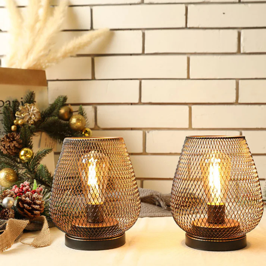 Cordless Metal Mesh Table Lamp – Rechargeable Warm White LED 9