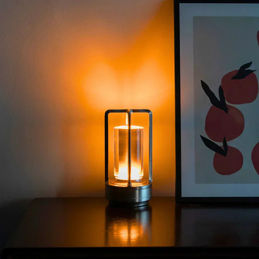 Rechargeable Glass Table Lamp – Touch Dimmer & USB Port 1