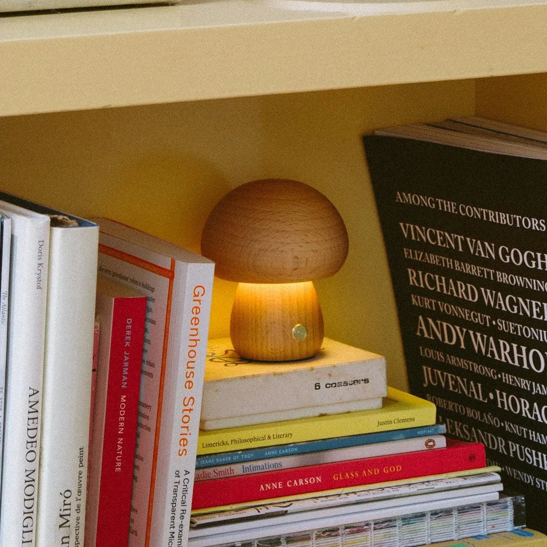 Wooden Mushroom Table Lamp – Rechargeable Touch Dimmer 1