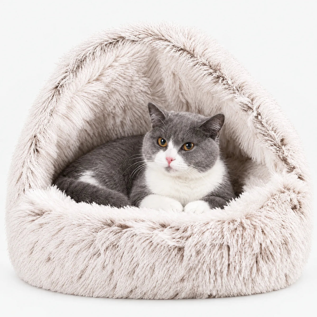 Cat Cave Bed – Soft Plush Pet Bed with Hood & Non-Slip Base 10