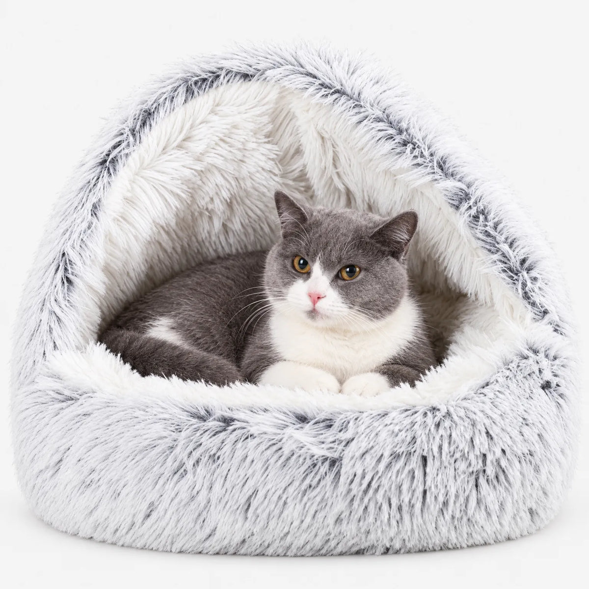 Cat Cave Bed – Soft Plush Pet Bed with Hood & Non-Slip Base 2