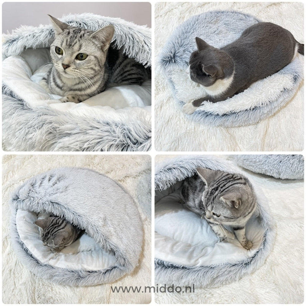 Cat Cave Bed – Soft Plush Pet Bed with Hood & Non-Slip Base 4