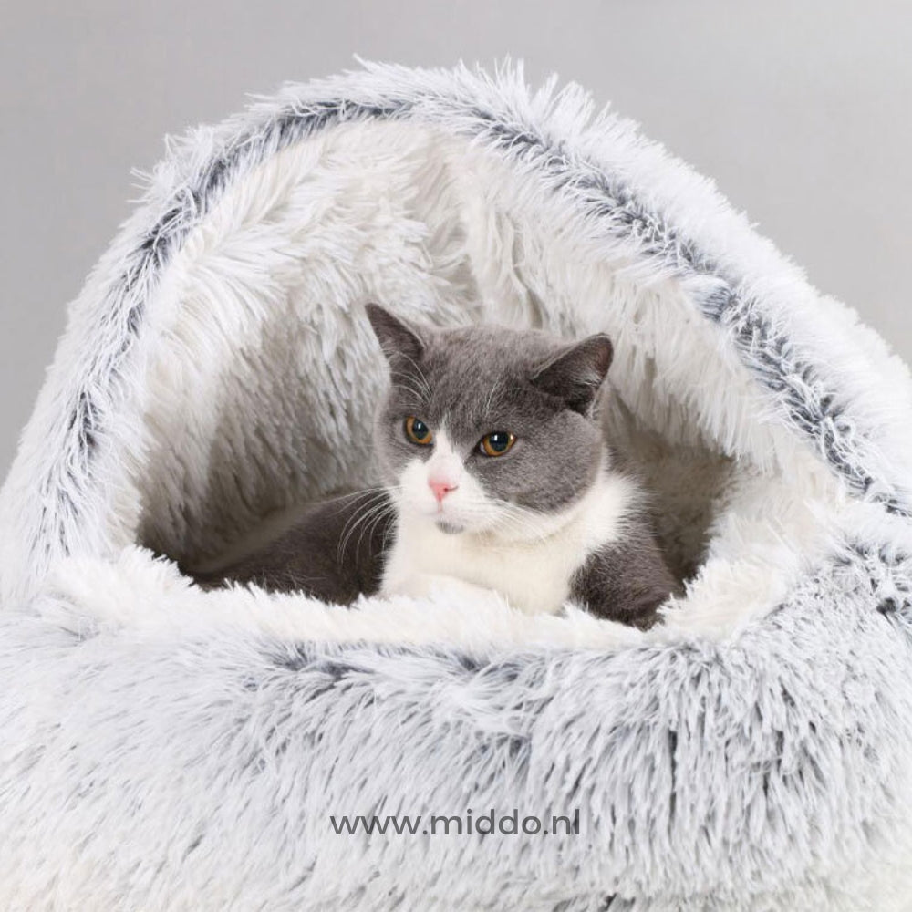 Cat Cave Bed – Soft Plush Pet Bed with Hood & Non-Slip Base 7