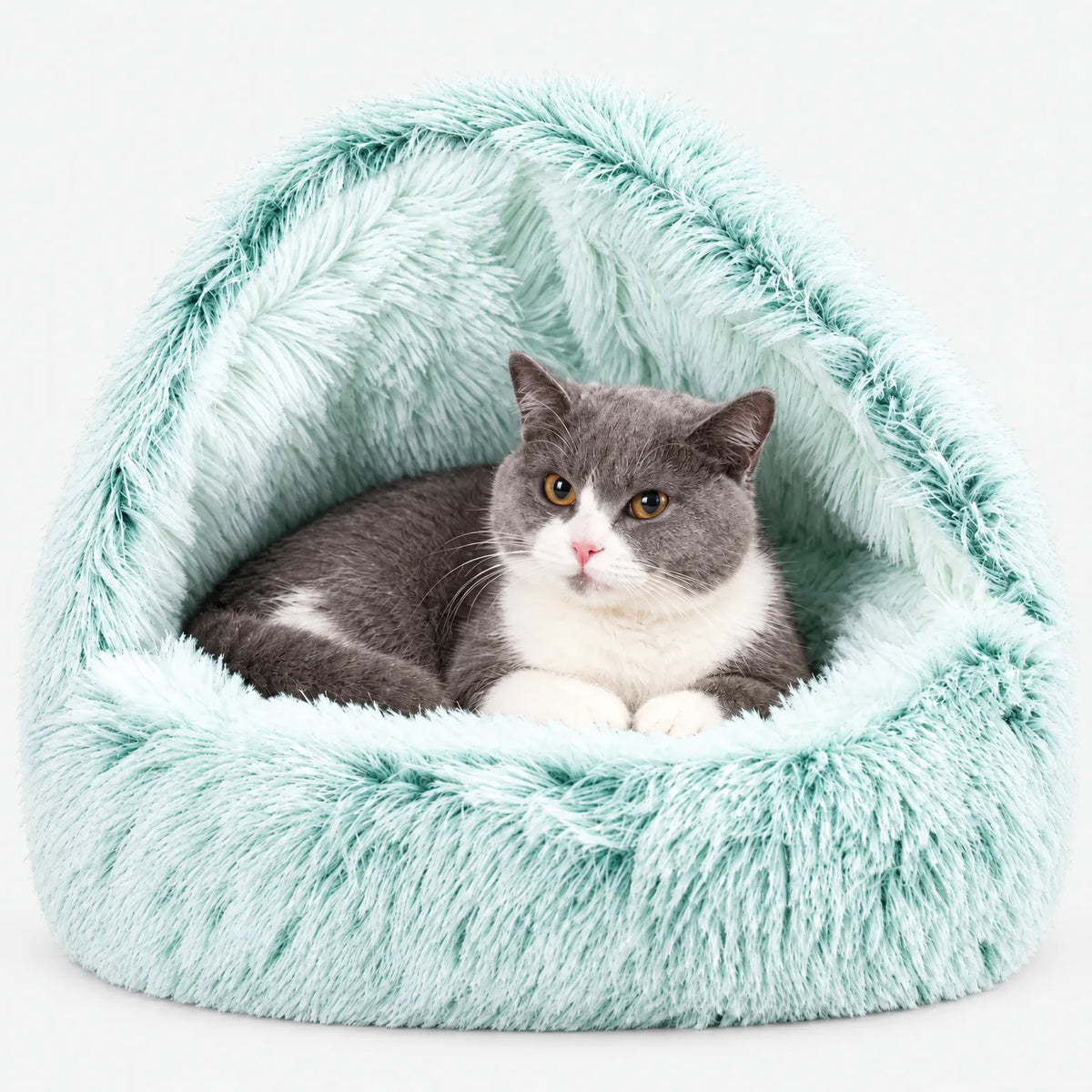 Cat Cave Bed – Soft Plush Pet Bed with Hood & Non-Slip Base 8