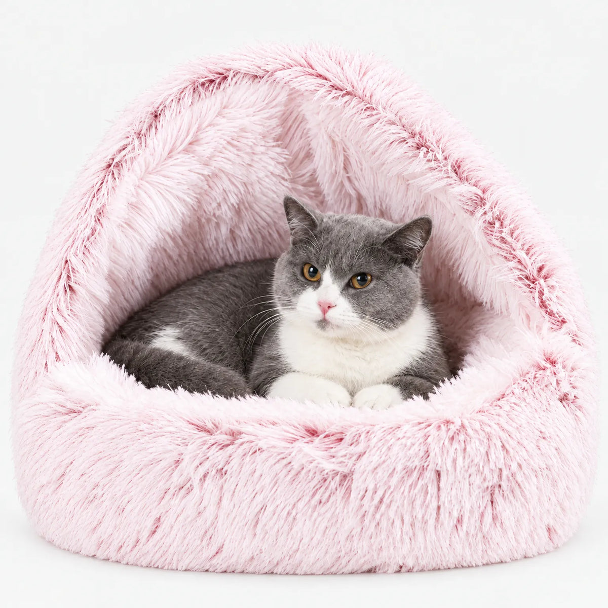 Cat Cave Bed – Soft Plush Pet Bed with Hood & Non-Slip Base 9