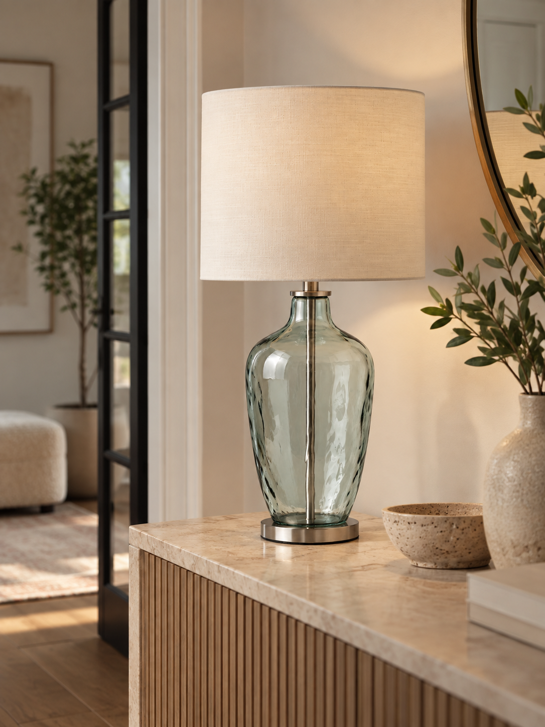 Contemporary Glass and Metal Table Lamp