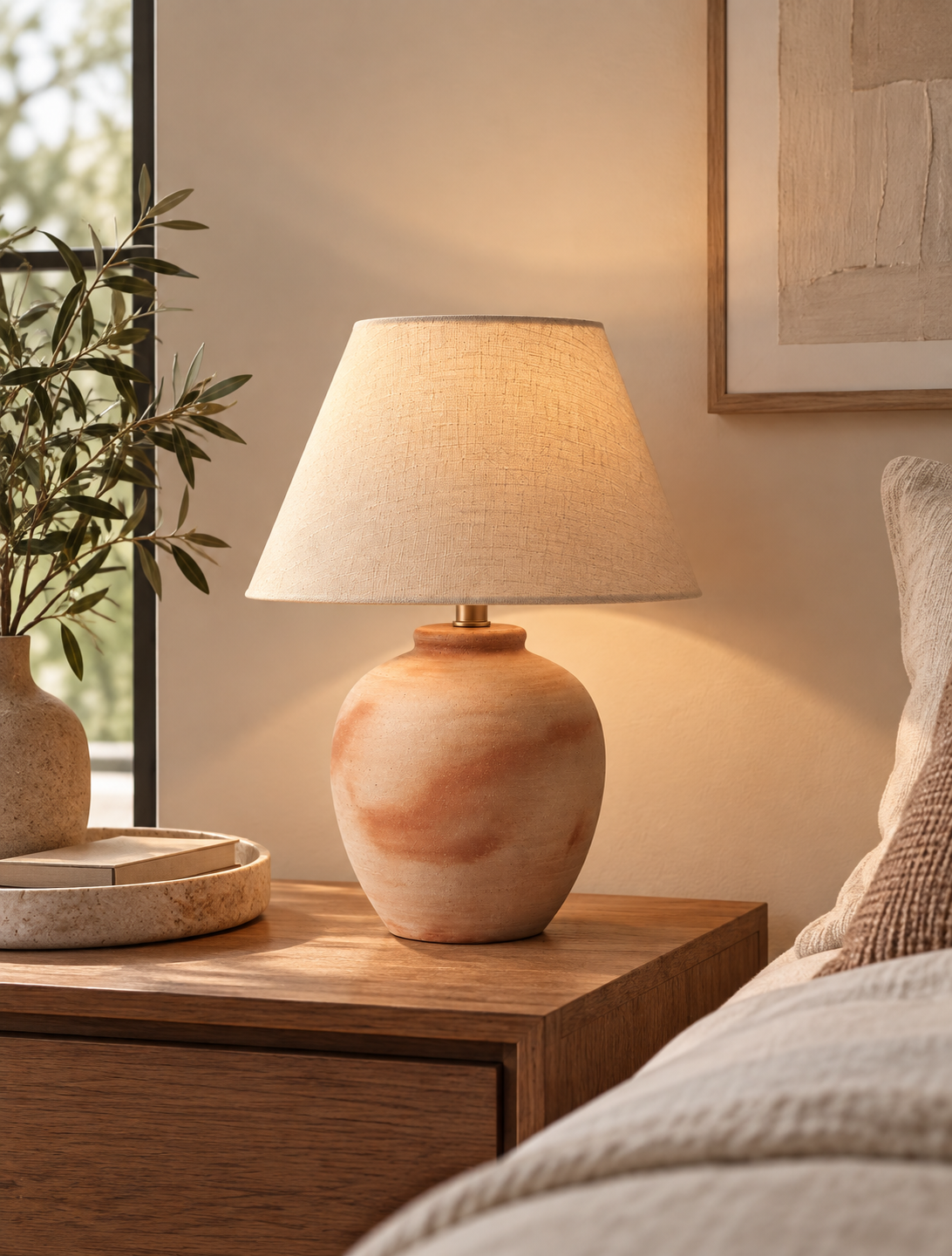 Terracotta Table Lamp With Linen Shade
