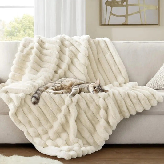 Striped Fleece Throw Blanket – Soft 3D Texture, All Seasons 1