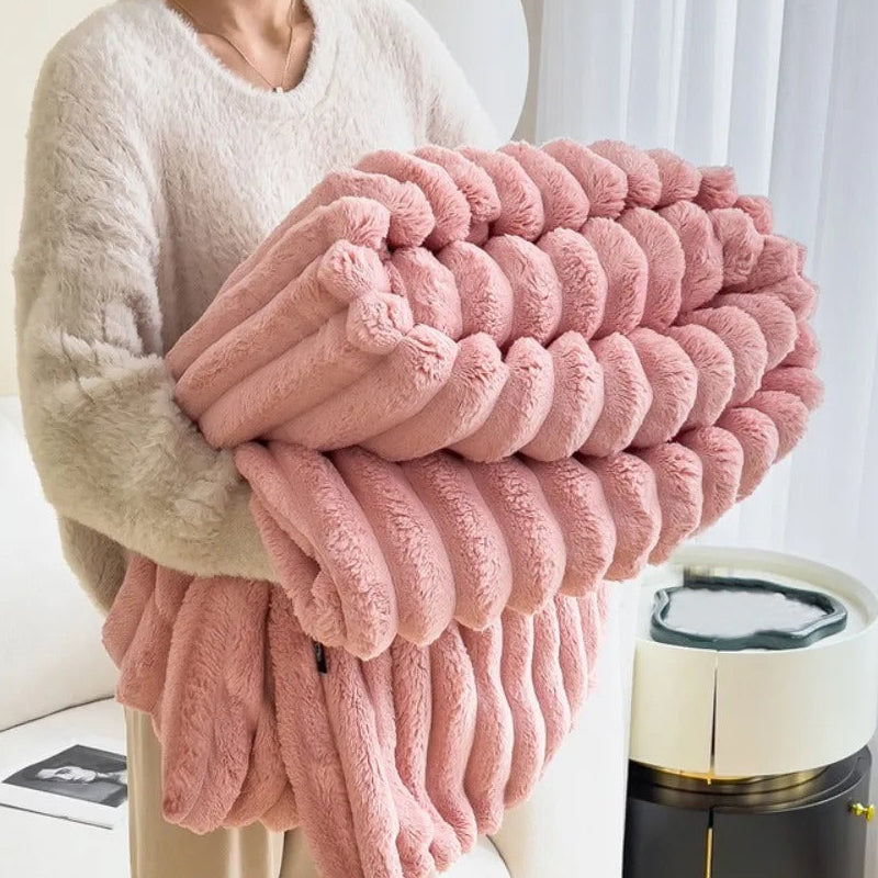 Striped Fleece Throw Blanket – Soft 3D Texture, All Seasons 10