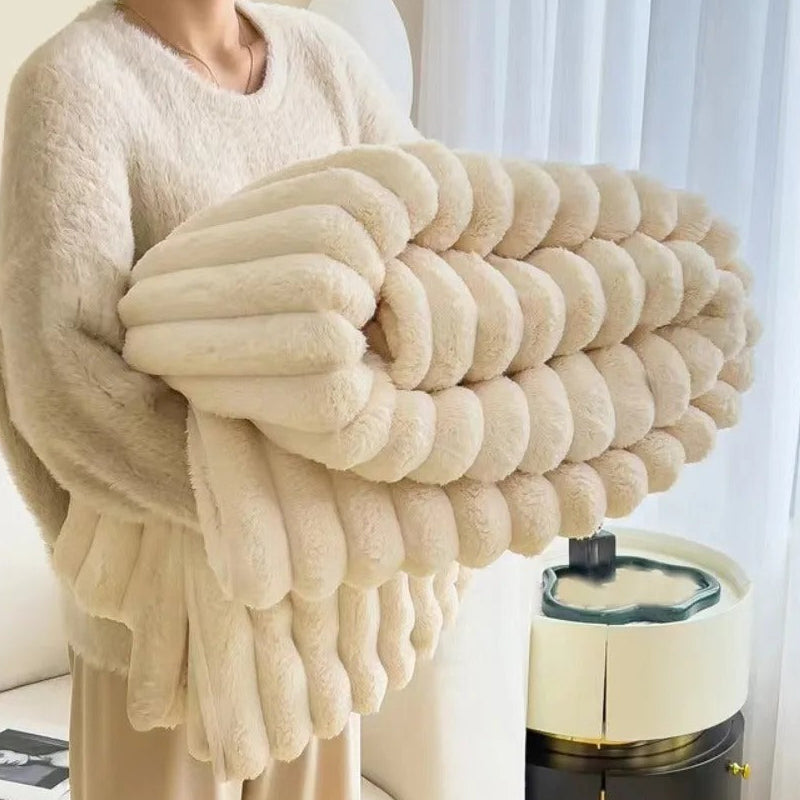 Striped Fleece Throw Blanket – Soft 3D Texture, All Seasons 4