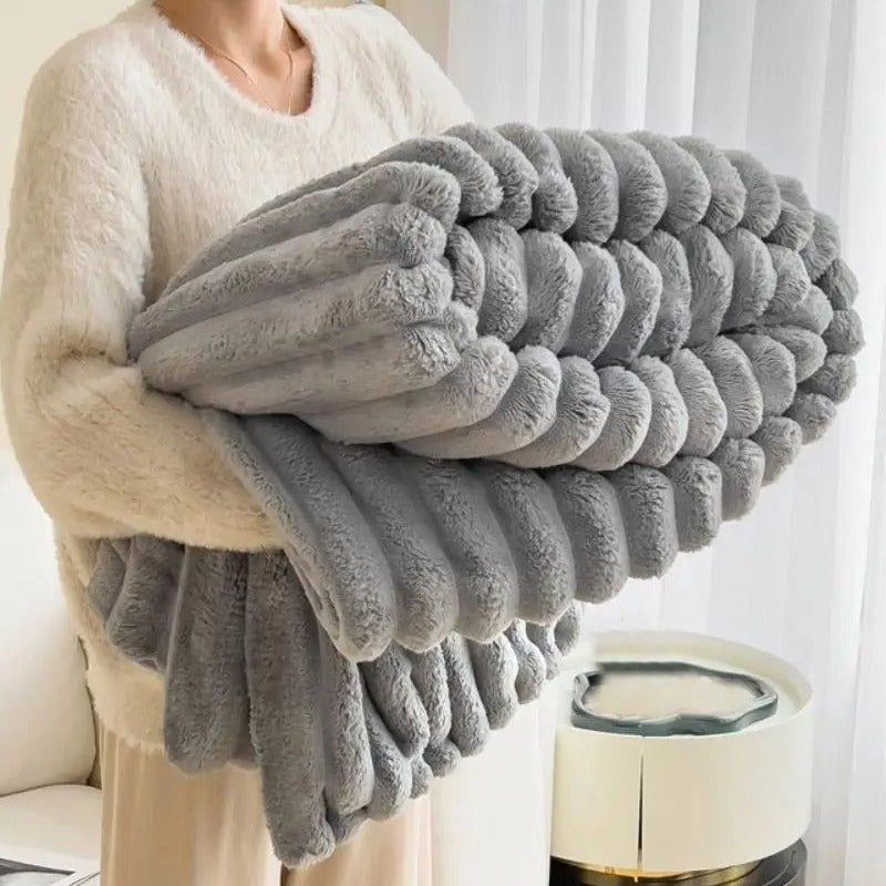 Striped Fleece Throw Blanket – Soft 3D Texture, All Seasons 5