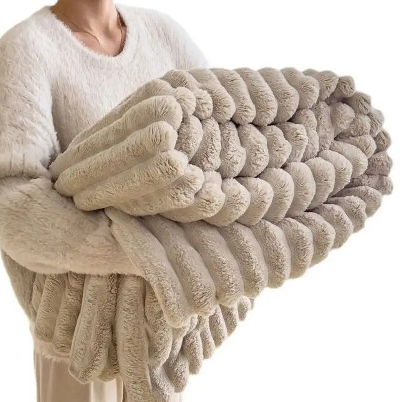 Striped Fleece Throw Blanket – Soft 3D Texture, All Seasons 7