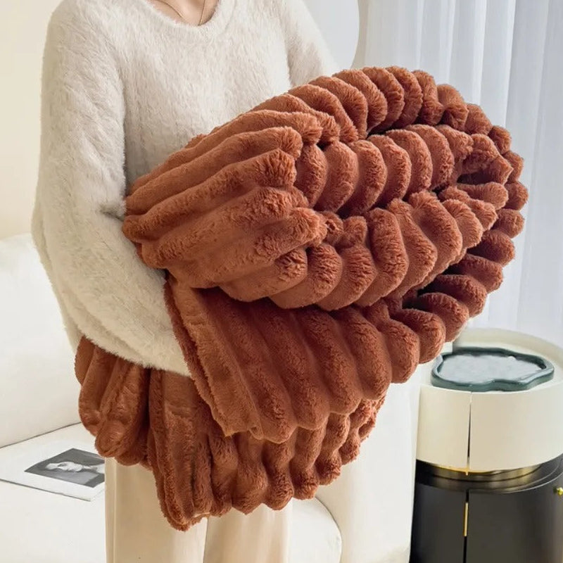 Striped Fleece Throw Blanket – Soft 3D Texture, All Seasons 8