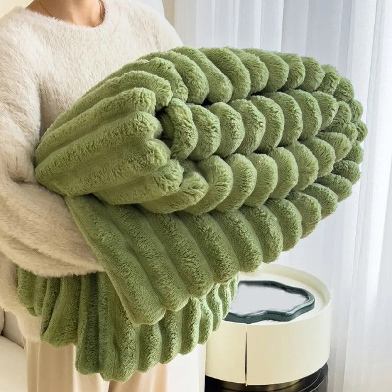 Striped Fleece Throw Blanket – Soft 3D Texture, All Seasons 9