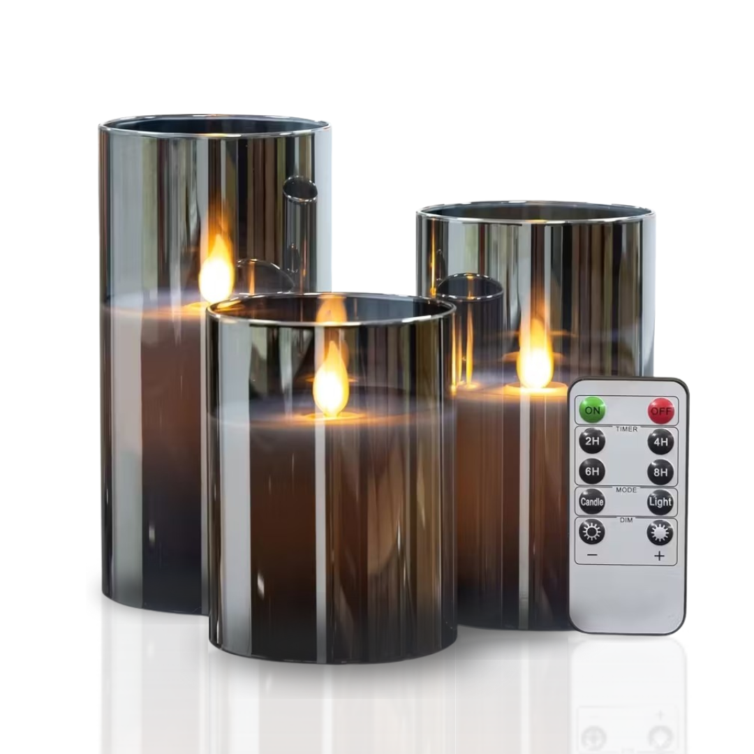 Flameless Glass LED Candles – Remote Control & Timer Set 1