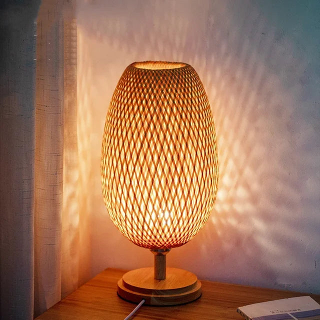 Rustic Bamboo Table Lamp – Handmade Vintage Wood Base 5