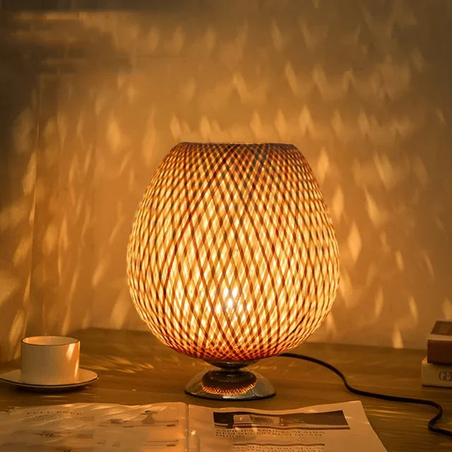 Rustic Bamboo Table Lamp – Handmade Vintage Wood Base 6