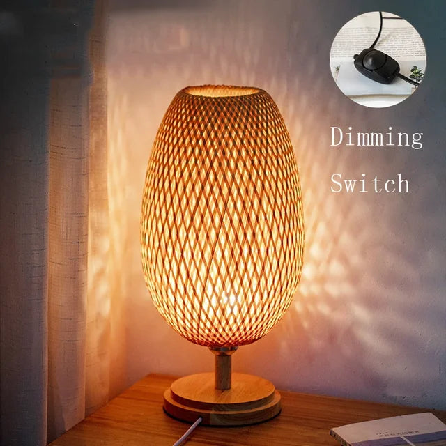 Rustic Bamboo Table Lamp – Handmade Vintage Wood Base 8
