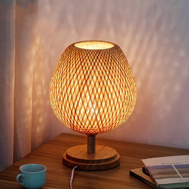Rustic Bamboo Table Lamp – Handmade Vintage Wood Base 3