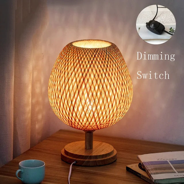 Rustic Bamboo Table Lamp – Handmade Vintage Wood Base 7