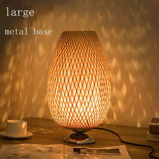 Rustic Bamboo Table Lamp – Handmade Vintage Wood Base 10
