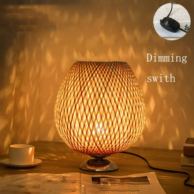 Rustic Bamboo Table Lamp – Handmade Vintage Wood Base 9