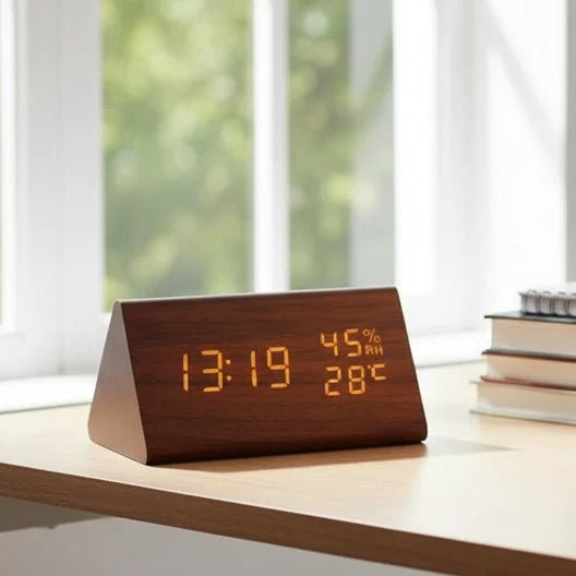Wooden LED Alarm Clock – 3 Alarms, Temperature, Dimmable 1