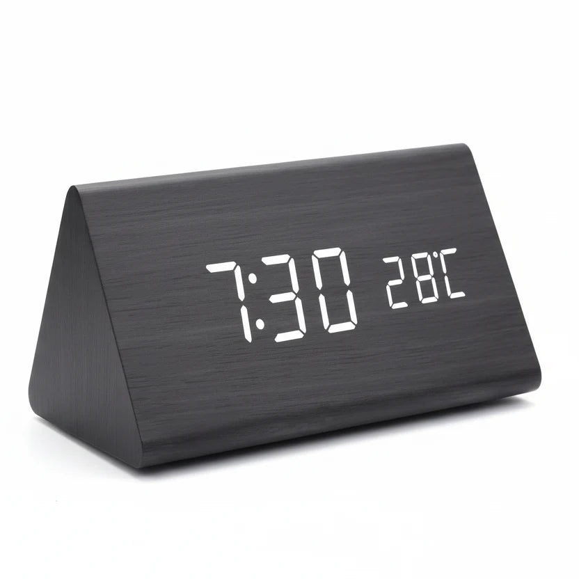 Wooden LED Alarm Clock – 3 Alarms, Temperature, Dimmable 10