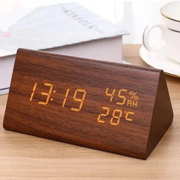 Wooden LED Alarm Clock – 3 Alarms, Temperature, Dimmable 2