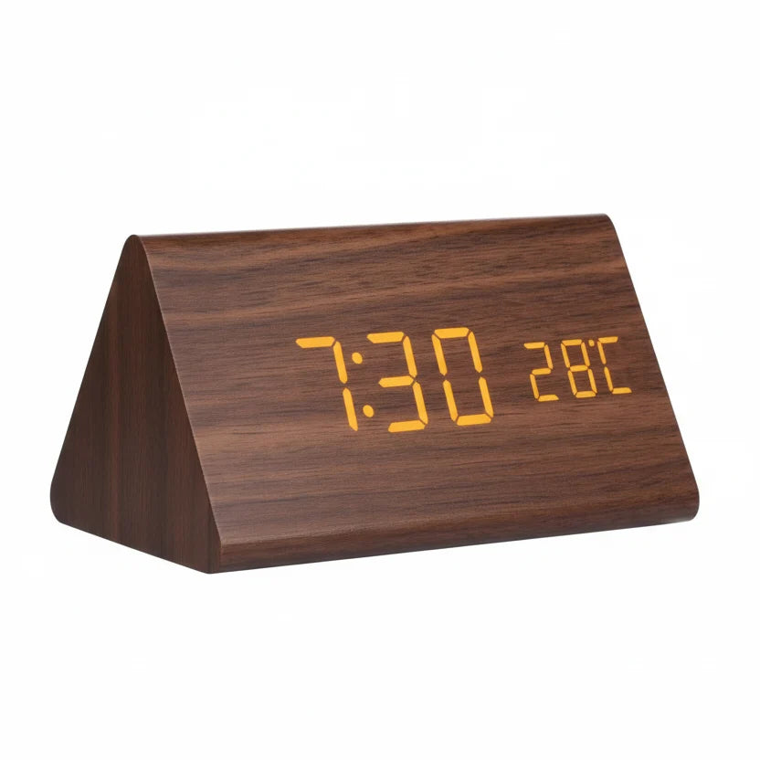 Wooden LED Alarm Clock – 3 Alarms, Temperature, Dimmable 4