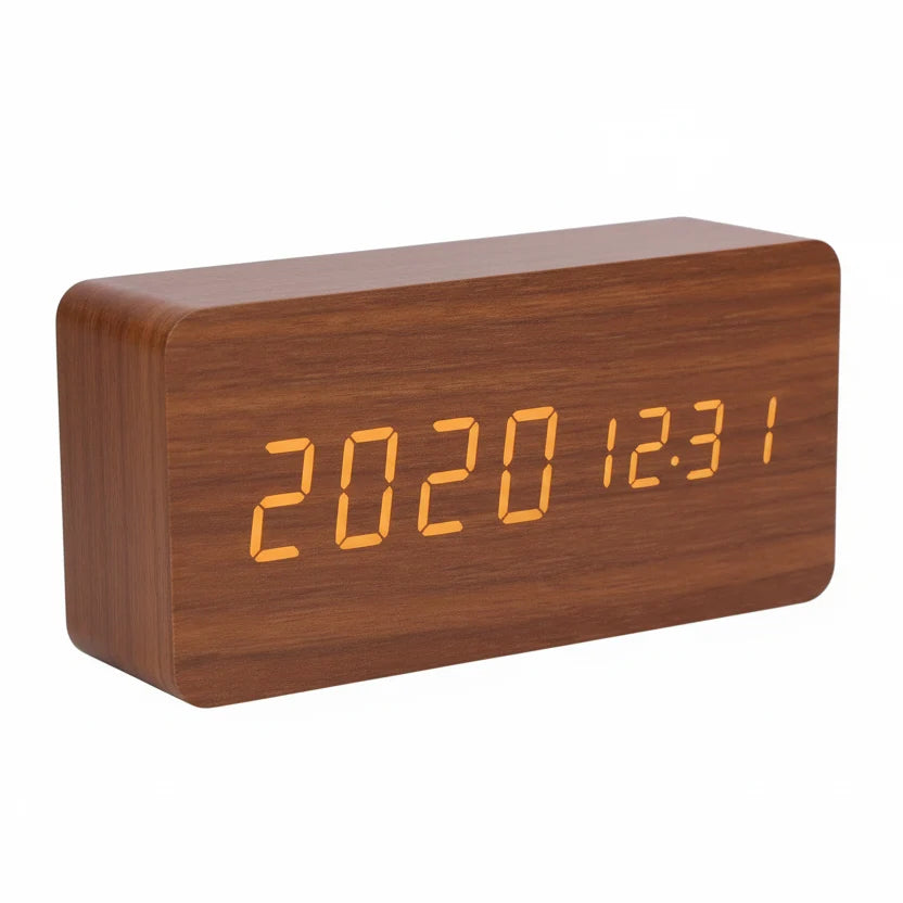 Wooden LED Alarm Clock – 3 Alarms, Temperature, Dimmable 7