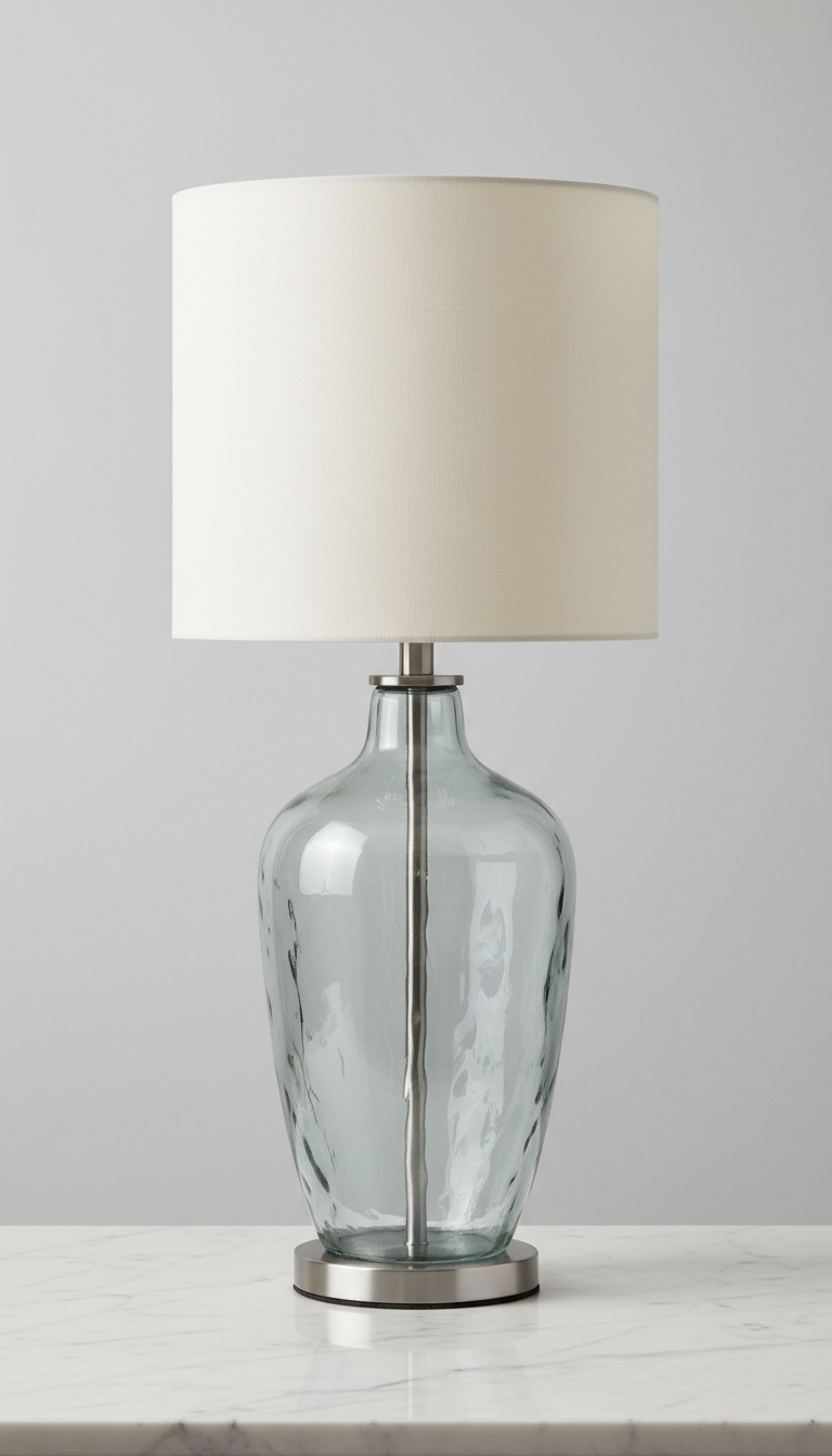 Contemporary glass and metal table lamp, soft even light
